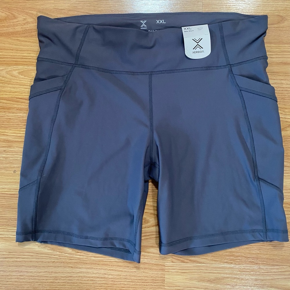 Xersion Women’s Biker Shorts XXL High Rise Athletic Blue Side Pockets
